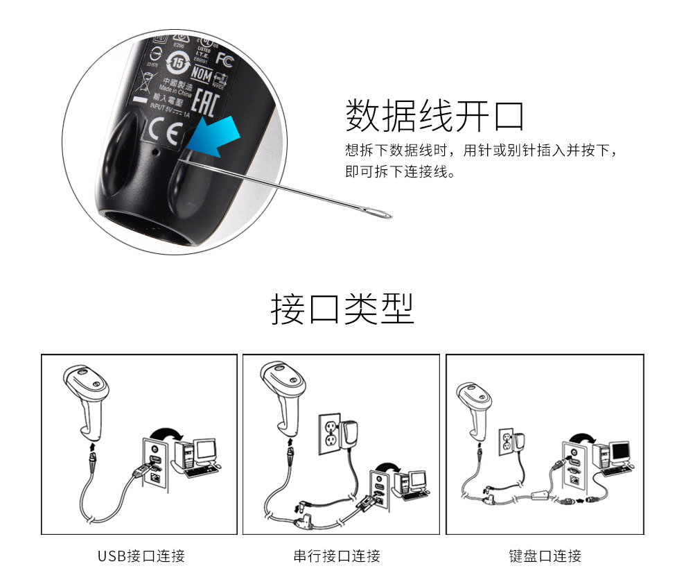 1400g条码扫描枪具有三种接口方式