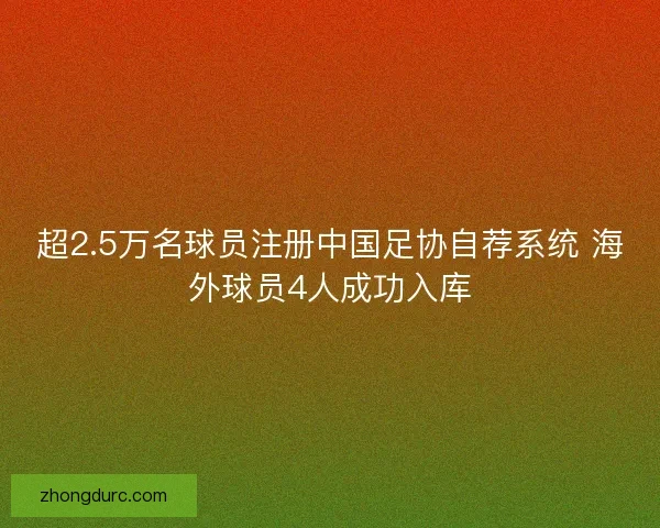 超2.5万名球员注册中国足协自荐系统 海外球员4人成功入库